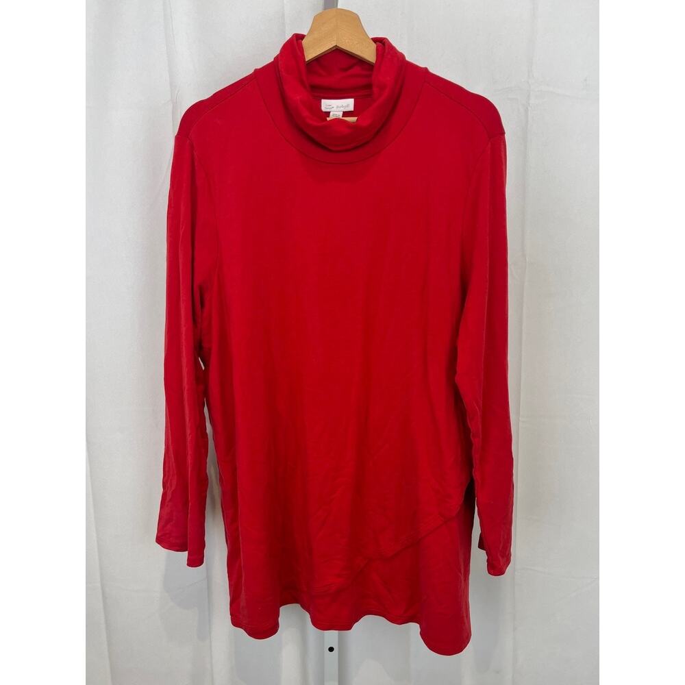 J. JILL PureJill Luxe Tencel Long Sleeve Tunic Top Wrap Hem Turtleneck Red XL